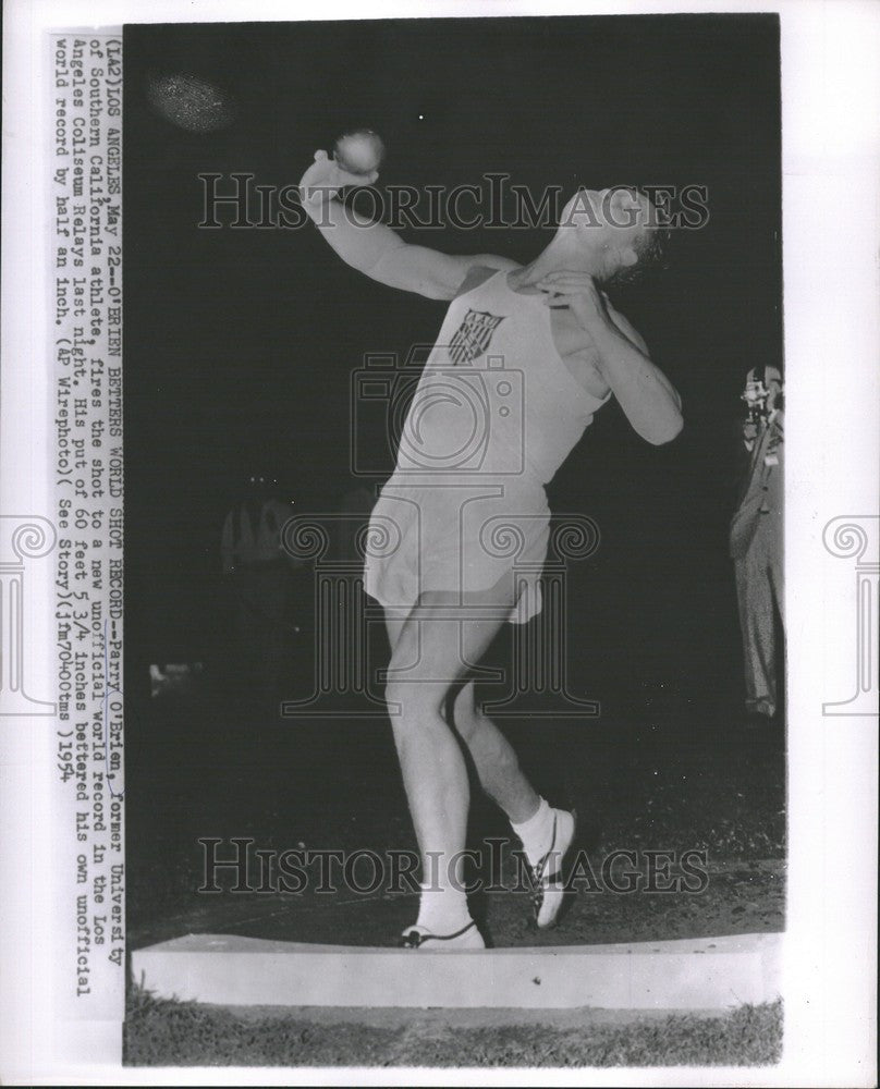 1954 Press Photo Parry O&#39;Brian shot put world record - Historic Images