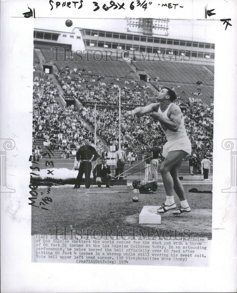 1954 Press Photo Parry O&#39;Brien Shatters world record - Historic Images