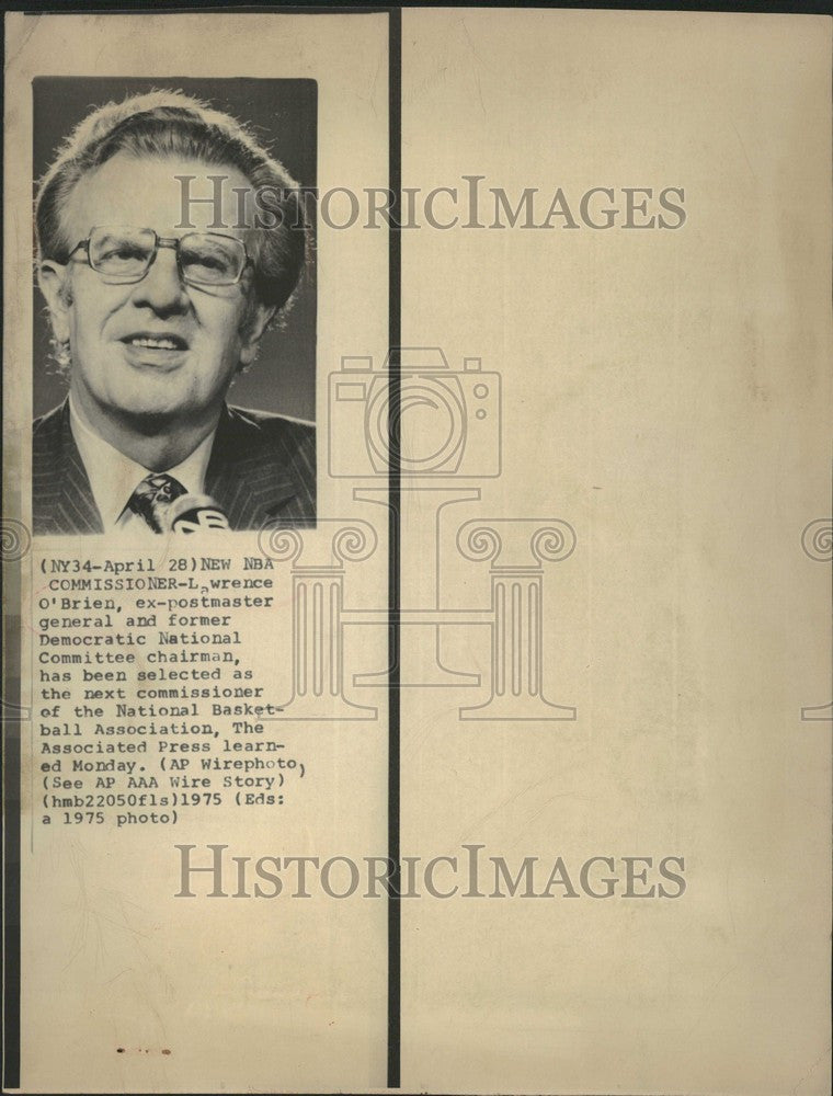 1975 Press Photo lawrence o&#39;brien new nba commisioner - Historic Images