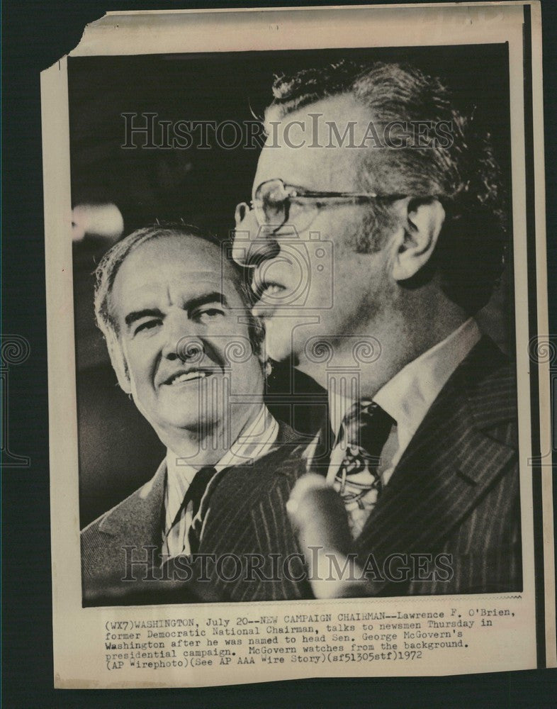 1972 Press Photo Lawrence O'Brien George McGovern DNC - Historic Images