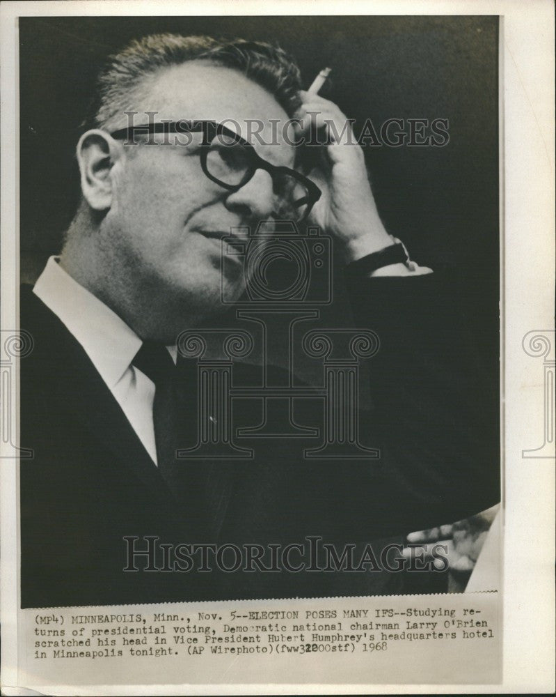 1968 Press Photo Larry OBrien elections Hubert Humphrey - Historic Images