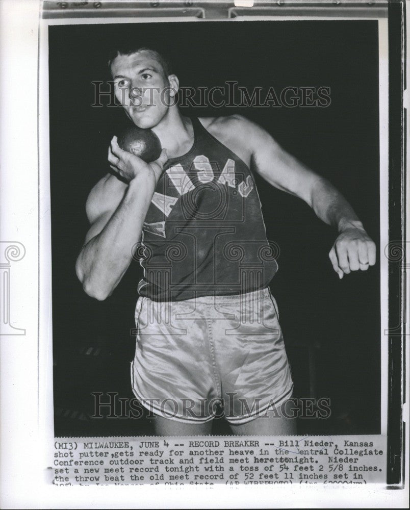 1955 Press Photo Bill Nieder Shot Putter Kanasas Hempst - Historic Images