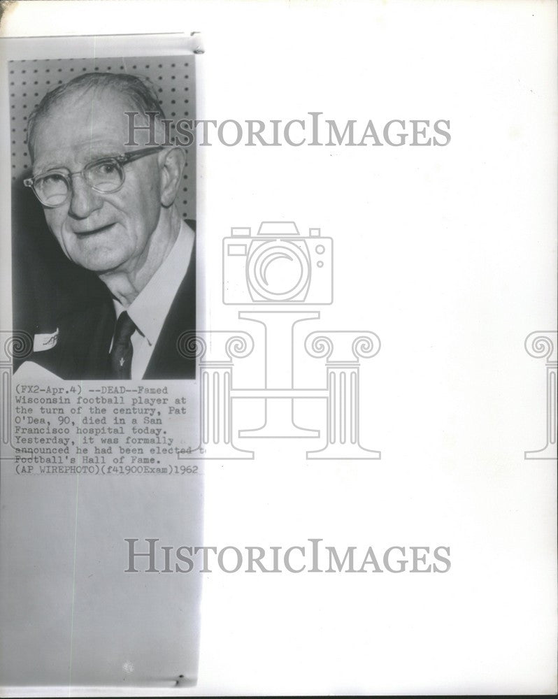 1962 Press Photo Pat O&#39;Dea Dies Football Hall of Fame - Historic Images