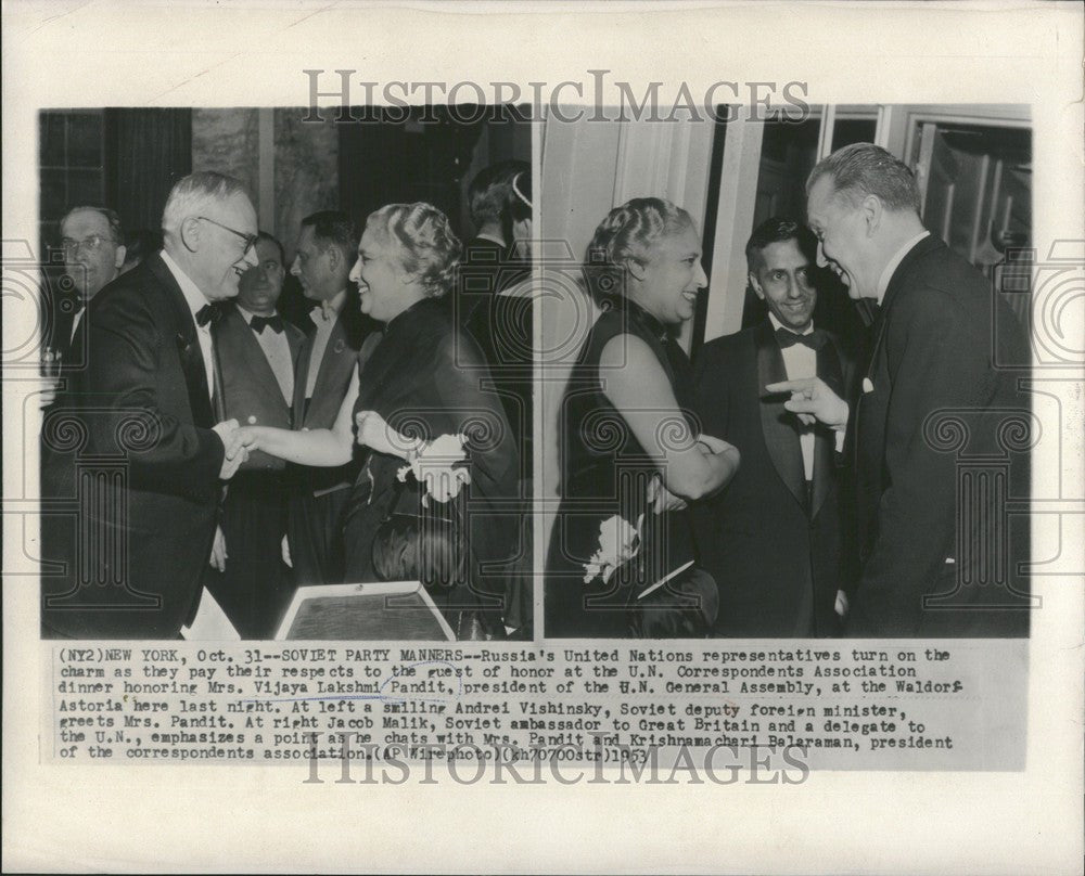 1953 Press Photo Vijaya Lakshmi Pandit President - Historic Images