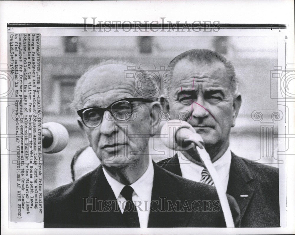 1964 Press Photo Greek George Papandreou Lyndon Johnson - Historic Images