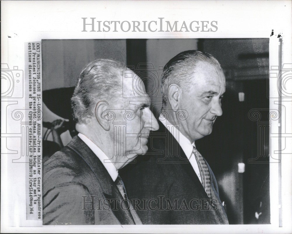 1964 Press Photo George A. Papandreou Lyndon B. Johnson - Historic Images