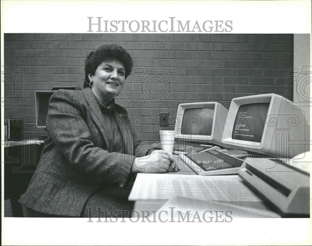 1986 Press Photo Diane Pepp Down River Realtor computer - Historic Images