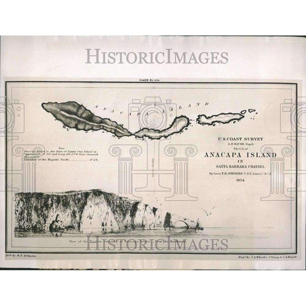 1937 Press Photo Copy of 1854 U.S. Coast Survey Anacapa Island etched by James Whistler