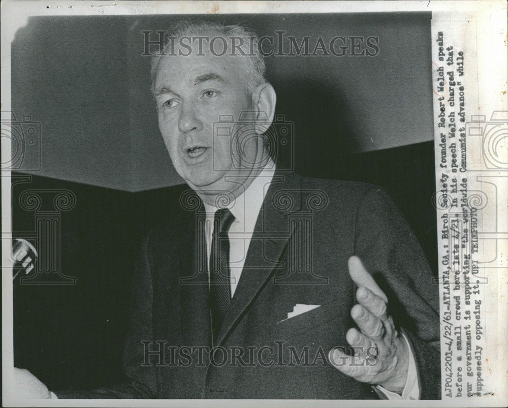 1961 Press Photo Robert Welch Birch Society Founder - Historic Images