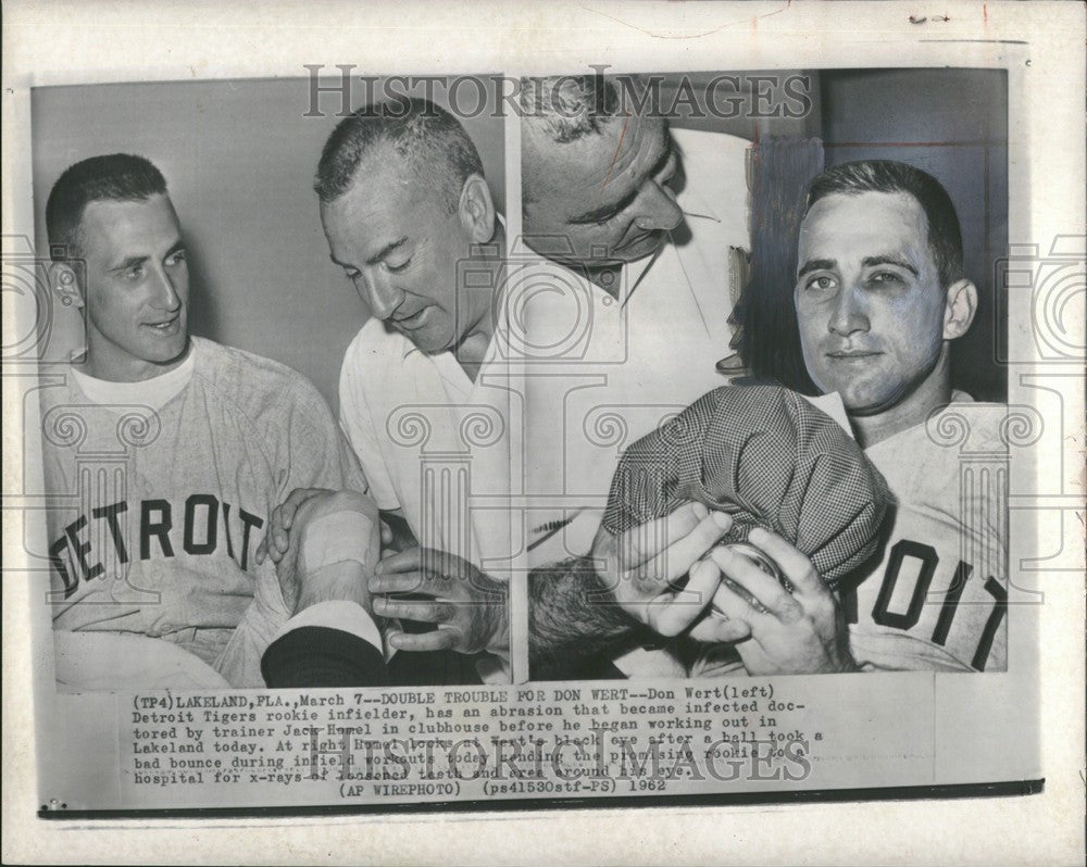 1962 Press Photo Don Wert Tigers MLB trainer Jack Homel - Historic Images