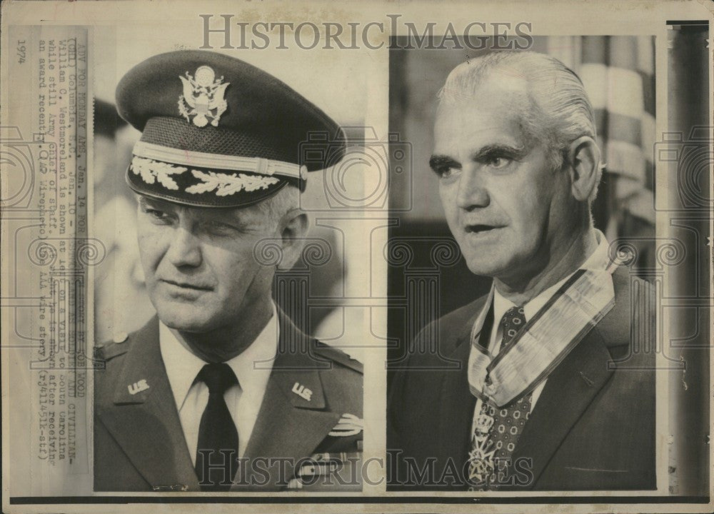 1974 Press Photo General Westmoreland Soldier Army - Historic Images