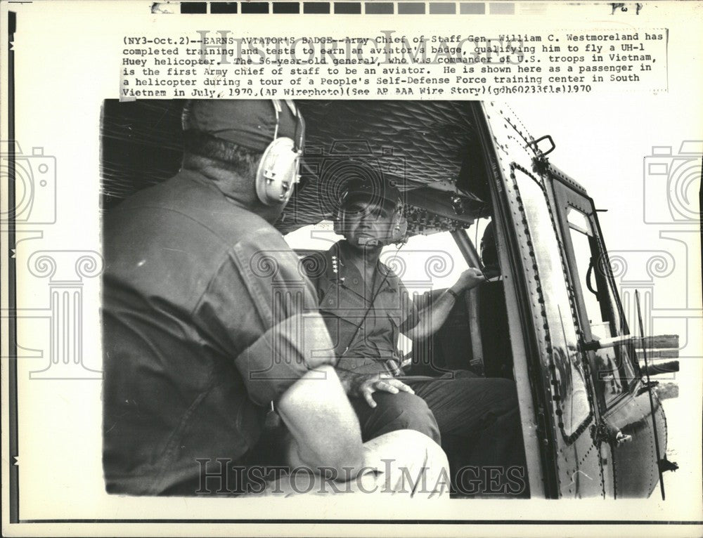 1970 Press Photo Gen. William C. Westmoreland UH-1 - Historic Images