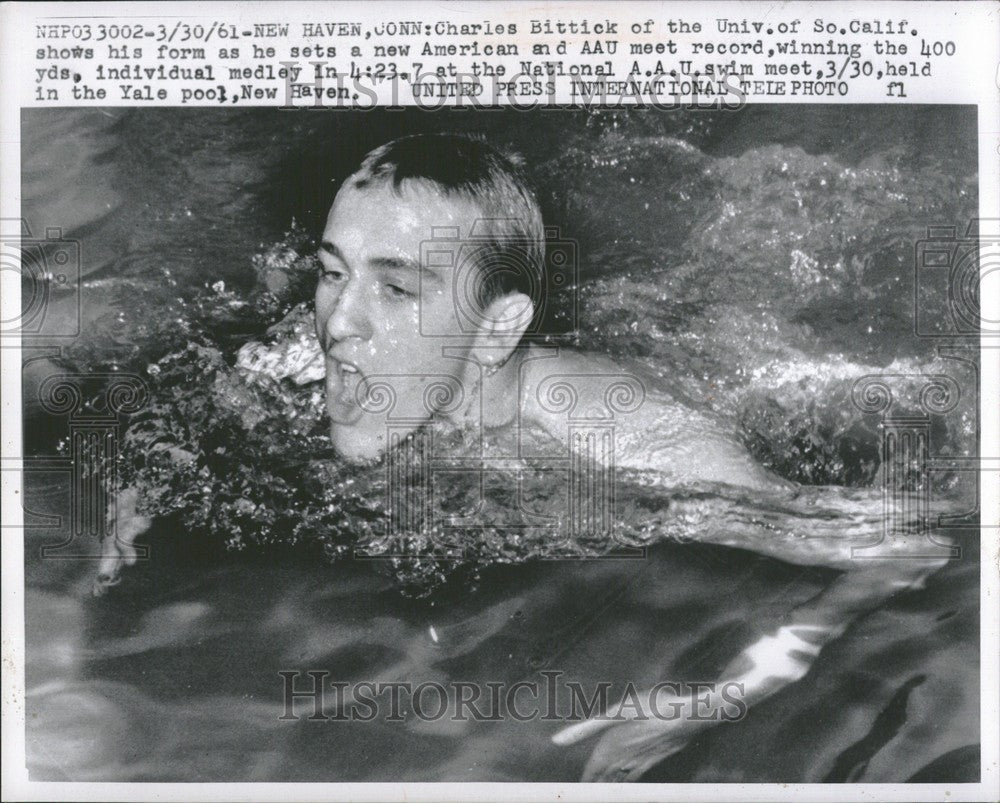 1961 Press Photo Charles Bittick record 400 yds A.A.U. - Historic Images