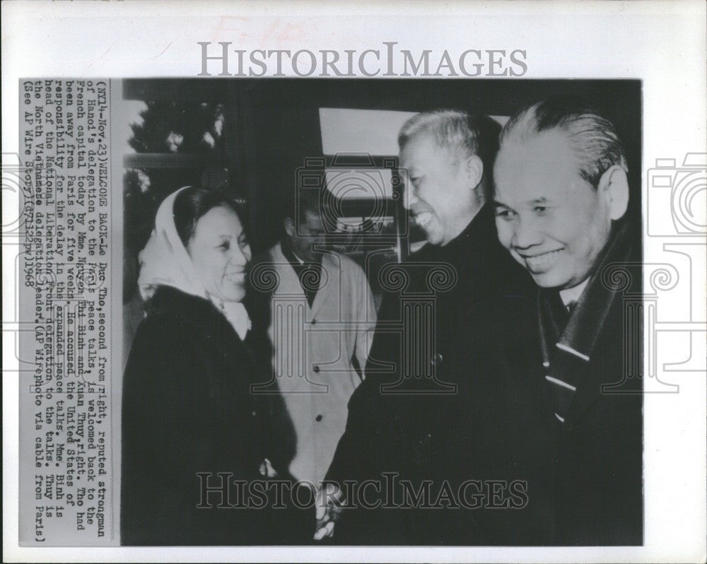 1968 Press Photo Vietnam Le Duc Tho Nguyen Thi Bihn - Historic Images