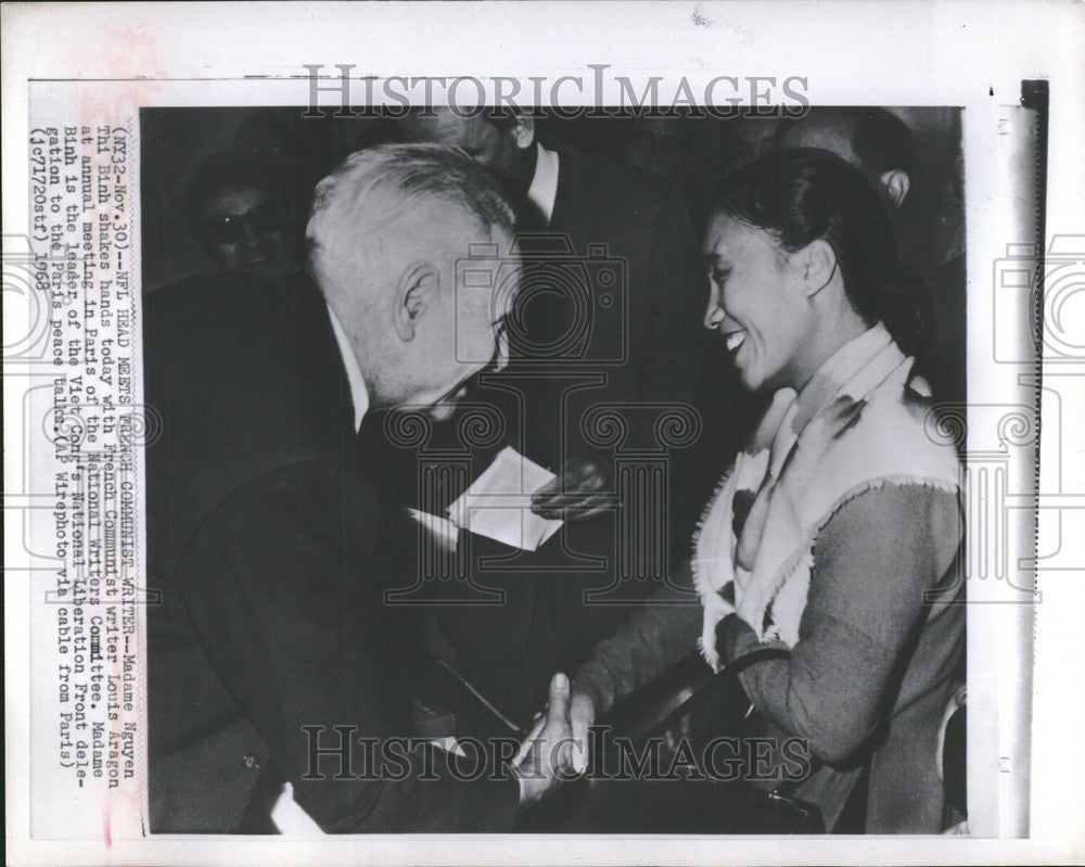 1968 Press Photo Madame Nguyen Thi Binh Louis Aragon - Historic Images