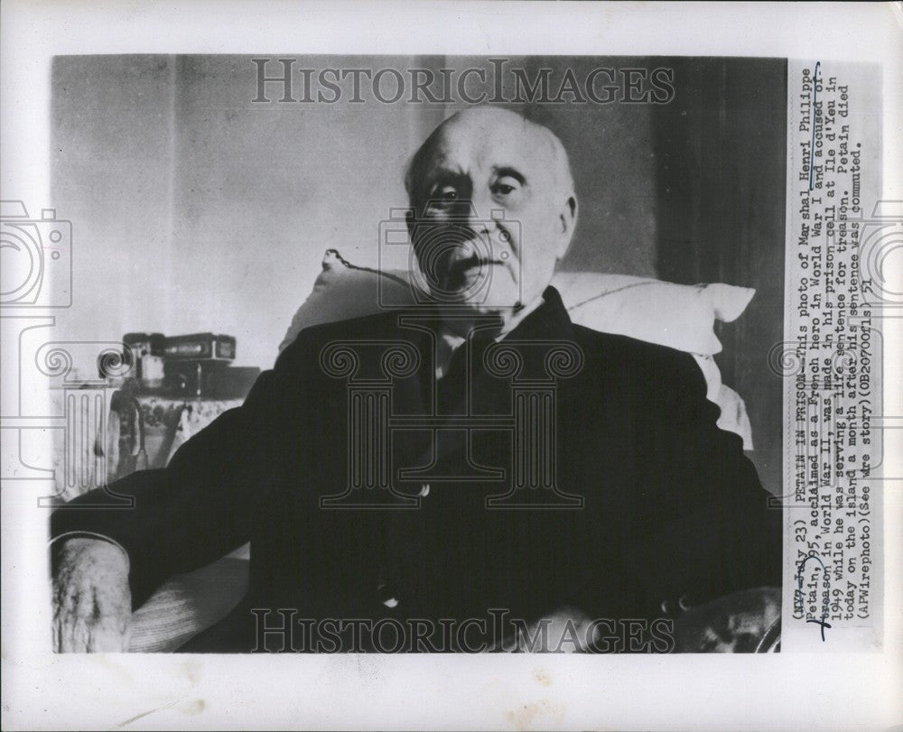 1951 Press Photo Marshal Henri Philippe Petain French - Historic Images