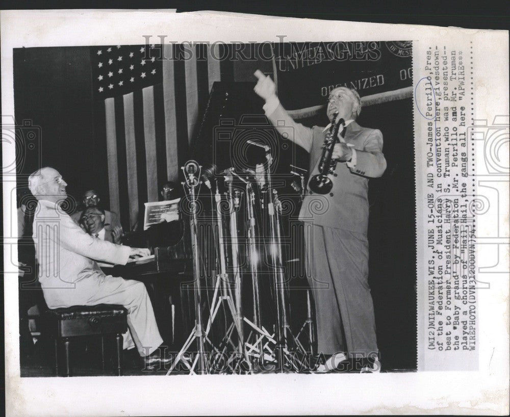 1954 Press Photo James Petrillo Musicians Pres Truman - Historic Images