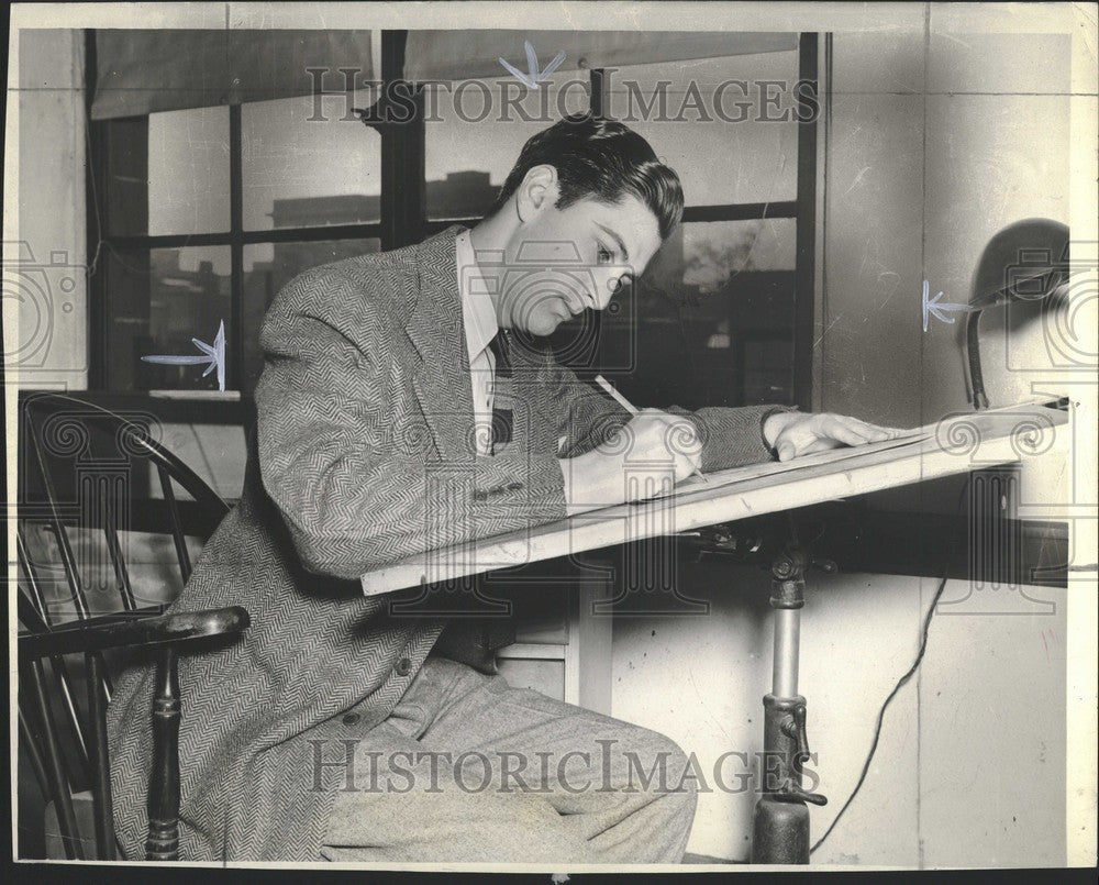 1941 Press Photo Ted Petok  Detroit cartoonist - Historic Images