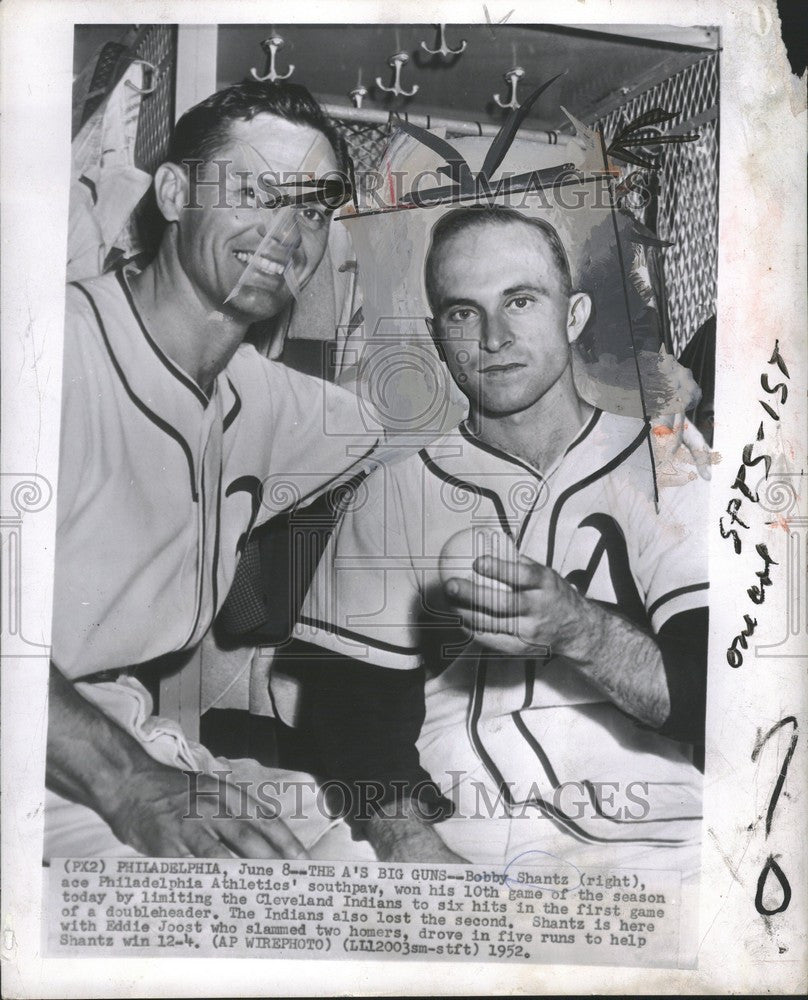 1952 Press Photo Bobby Shantz pitcher Eddie Joost - Historic Images