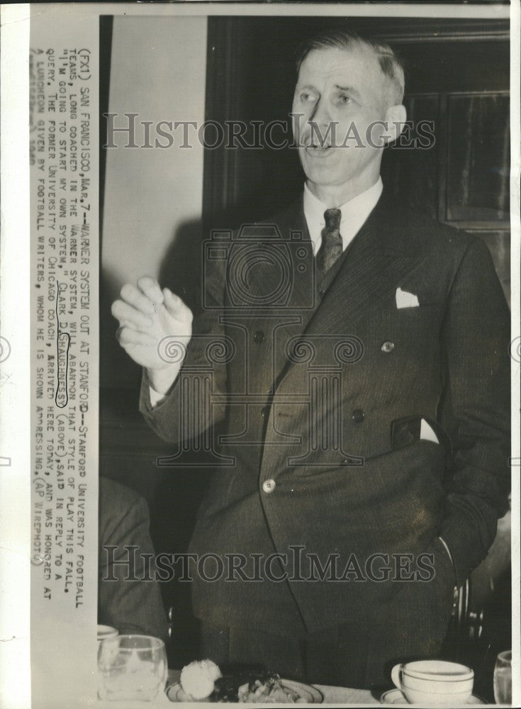 1940 Press Photo Clark D Shaughnessy Stanford coach - Historic Images