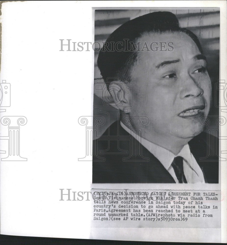 1969 Press Photo S Vietnam peace talks Tran Chanh Thanh - Historic Images