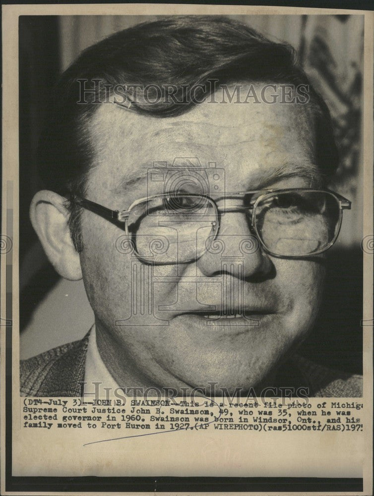 John B. Swainson Michigan Justice 1975 Vintage Press Photo Print ...