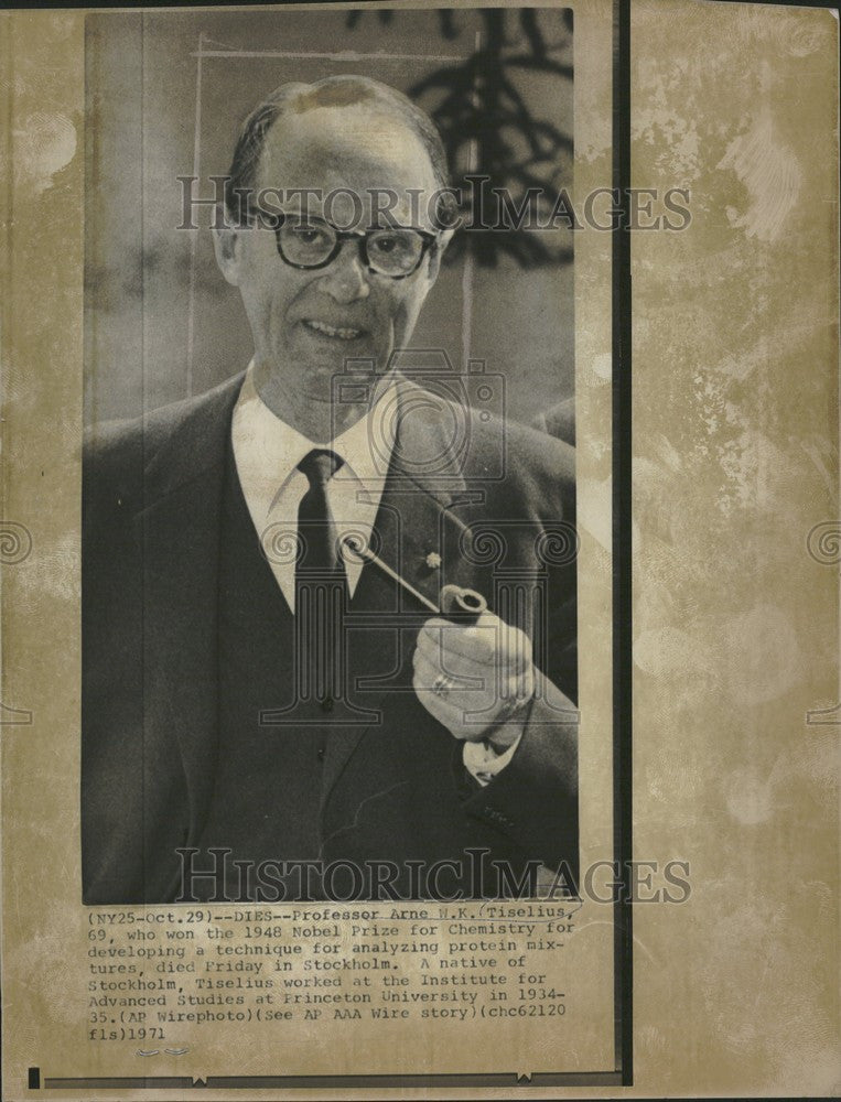 1971 Press Photo Professor Arne W.K. Tiselius - Historic Images