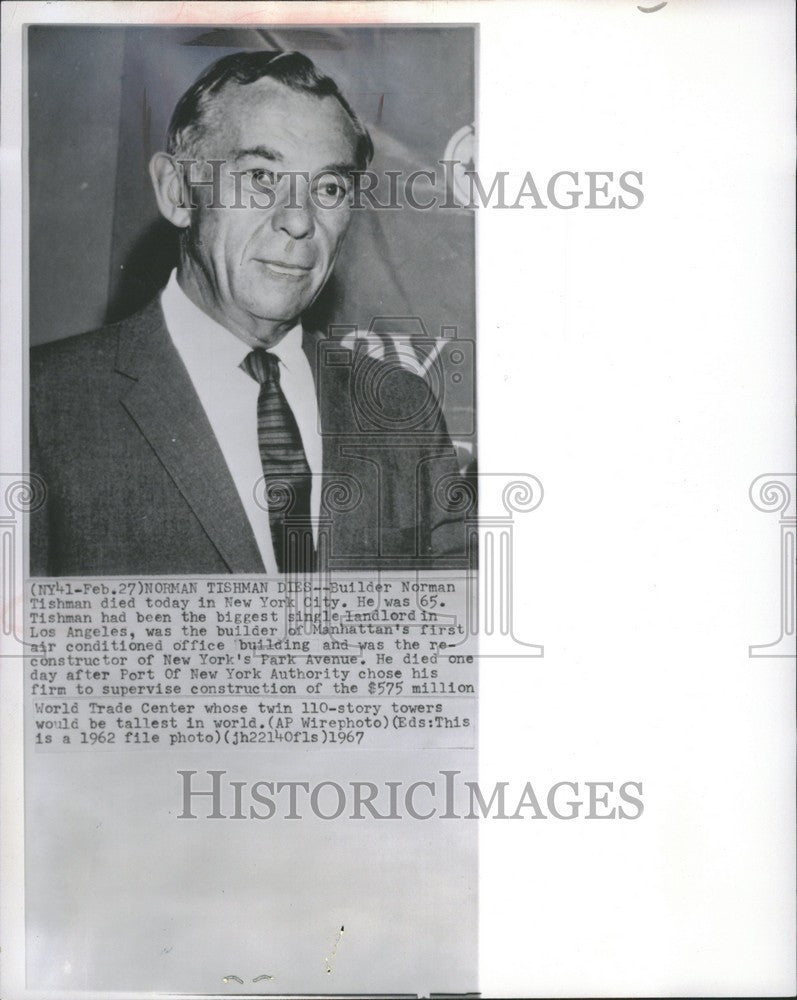 1967 Press Photo Norman Tishman died builder landlord - Historic Images