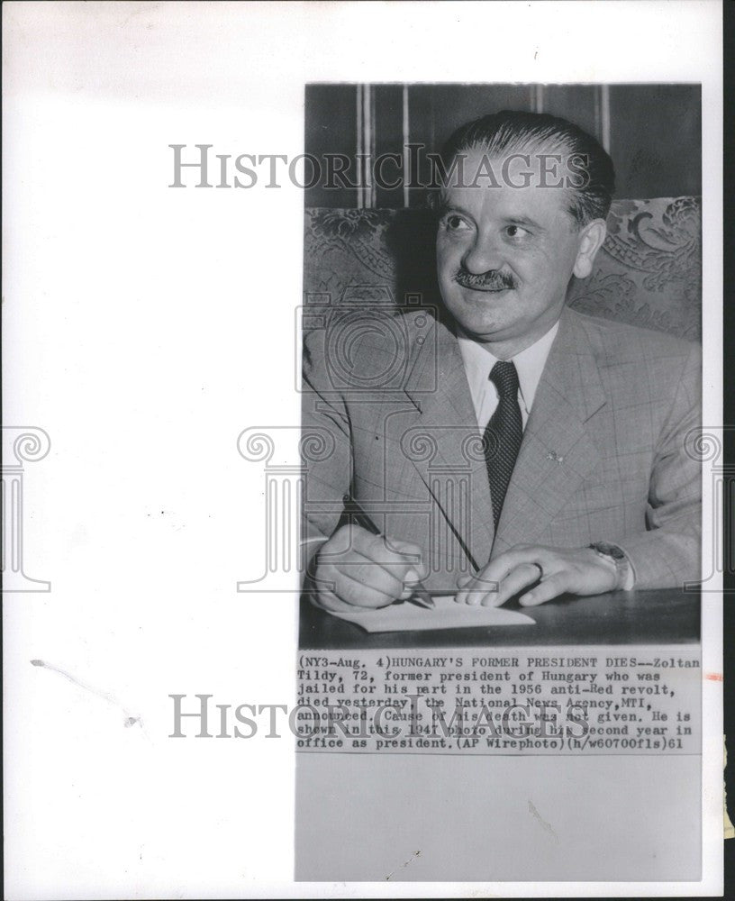 1961 Press Photo Zoltan Tildy Hungary president - Historic Images