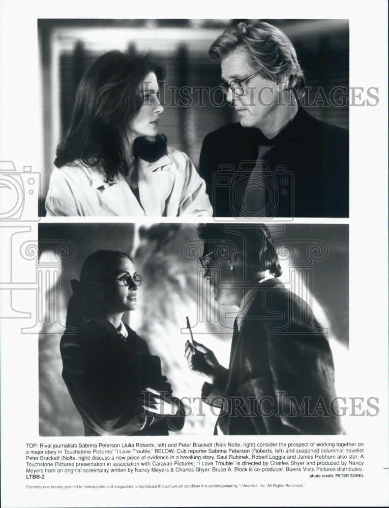1994 Press Photo Julia Roberts and Nick Nolte in "I Love Trouble" - Historic Images