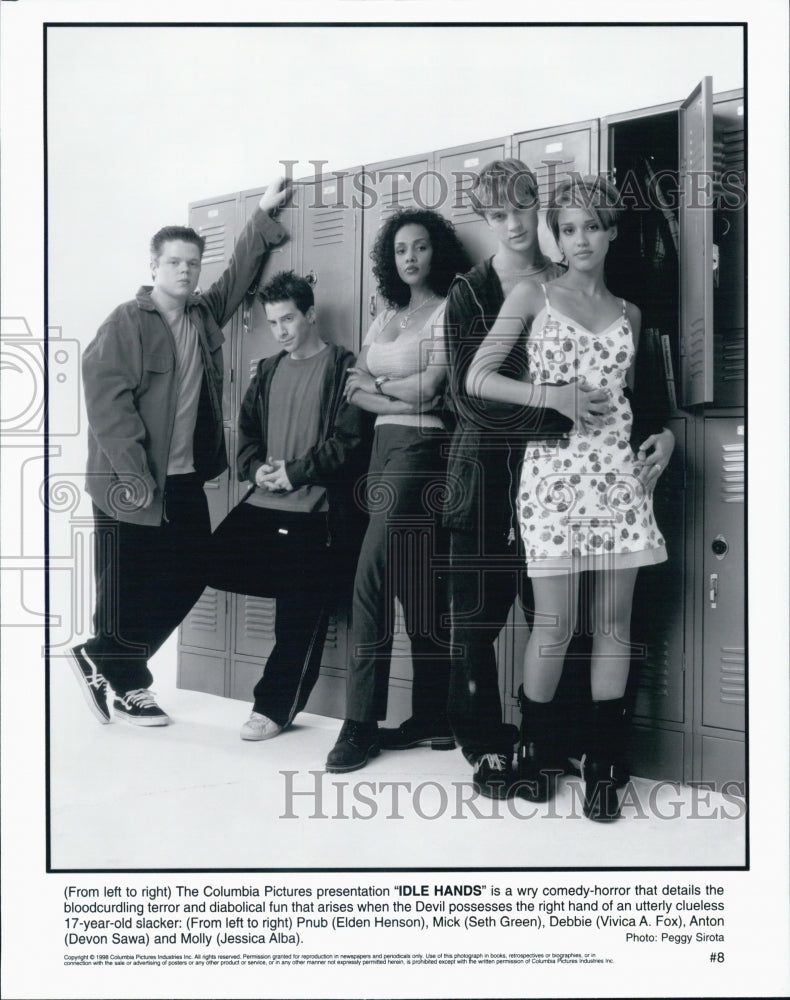 1999 Press Photo Seth Green, Jessica Alba and cast of Idle Hands - Historic Images