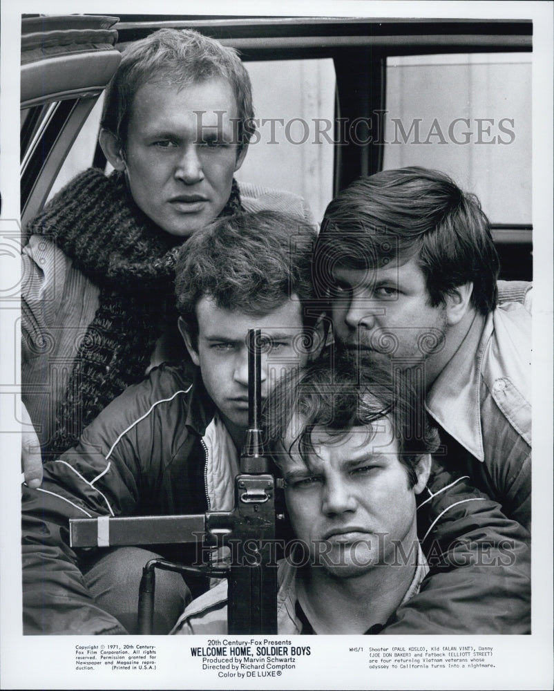 1971 Press Photo Paul Koslo, Alan Vint, Joe Don Baker, Elliott Streets - Historic Images
