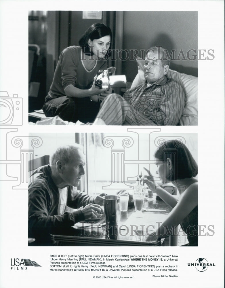 2000 Press Photo Actor Paul Newman &amp; Linda Fiorentino in &quot;Where the Money Is&quot; - Historic Images