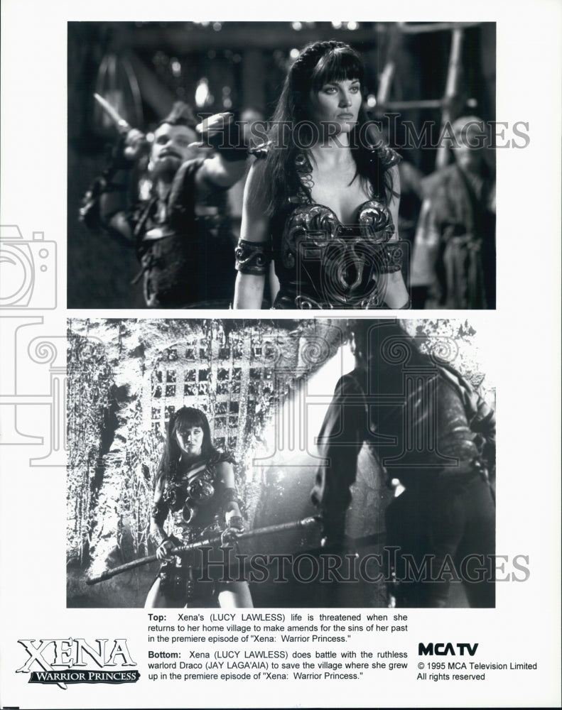 1995 Press Photo Actress Lucy Lawless in "Xena: The Warrior Princess" TV Show - Historic Images