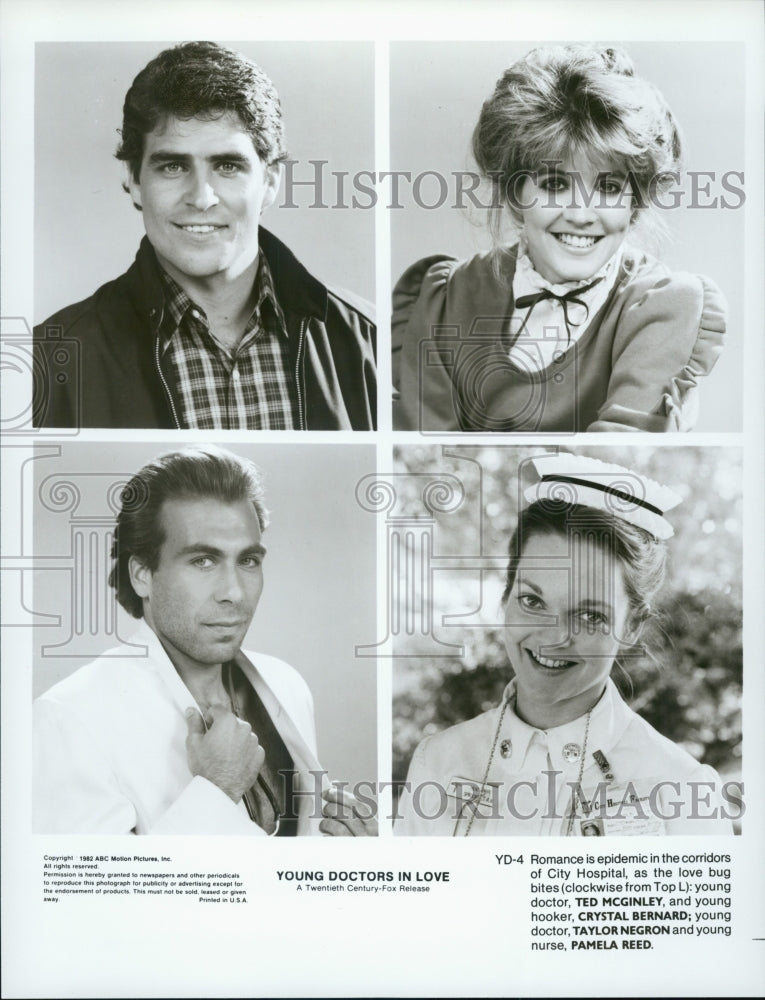 1982 Press Photo Ted McGinley, Crystal Bernard, Taylor Negron, Pamela Reed - Historic Images