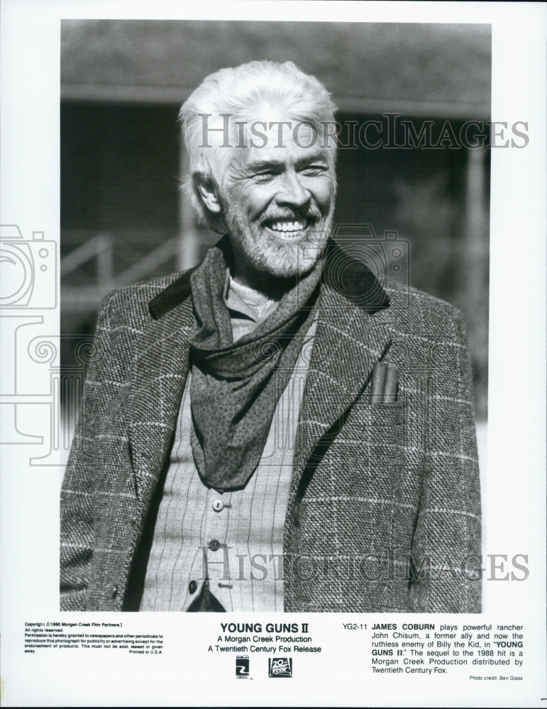 1988 Press Photo Actor James Coburn in "Young Guns II (2)" Film - Historic Images