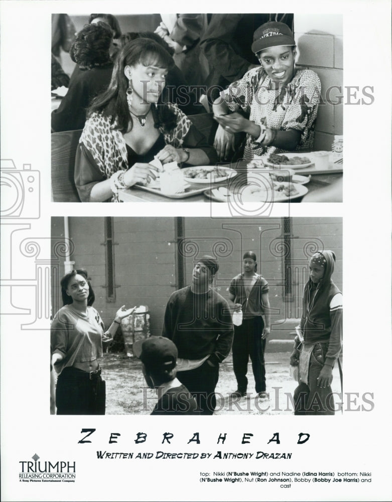 1992 Press Photo Actress N&#39;Bushe Wright, Idina Harris, Ron Johnson in &quot;Zebrahead - Historic Images