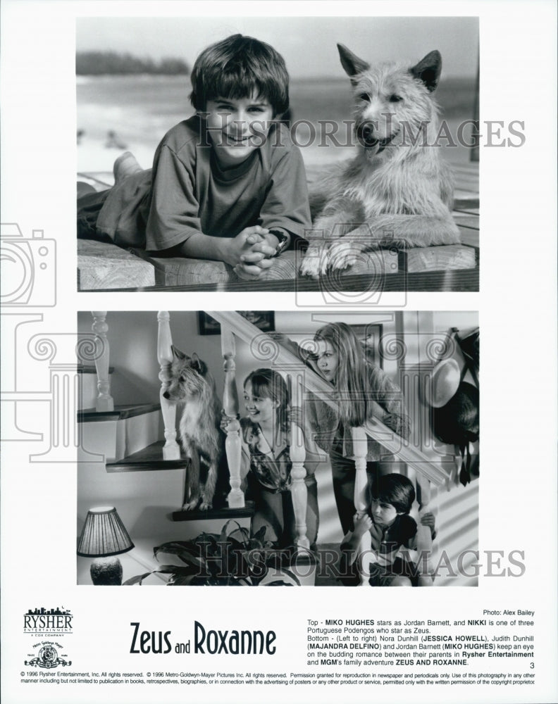 1996 Press Photo Actor Miko Hughes, Jessica Howell in &quot;Zeus and Roxanne&quot; Film - Historic Images