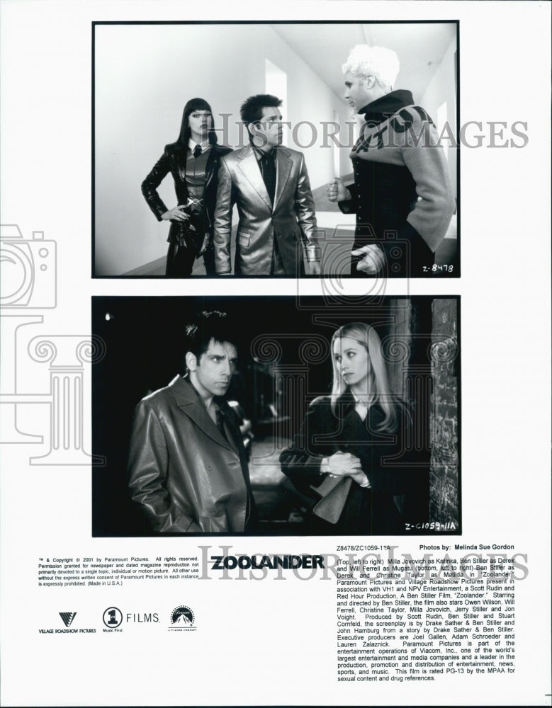 2001 Press Photo Actor Ben Stiller, Will Ferrell in "Zoolander" Film - Historic Images