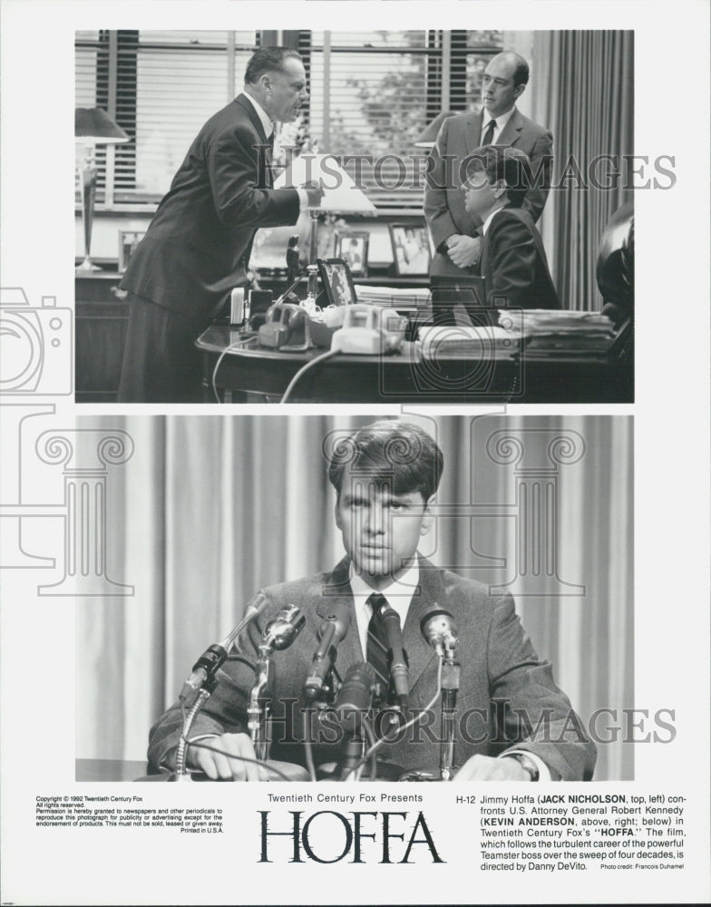 1992 Press Photo Actor Jack Nicholson, Kevin Anderson in "Hoffa" Film Stills - Historic Images