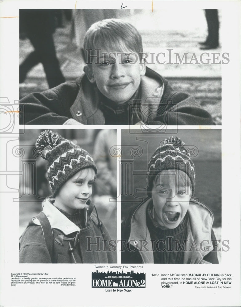 1992 Press Photo Actor Macaulay Culkin in &quot;Home Alone 2: Lost in New York&quot; Film - Historic Images