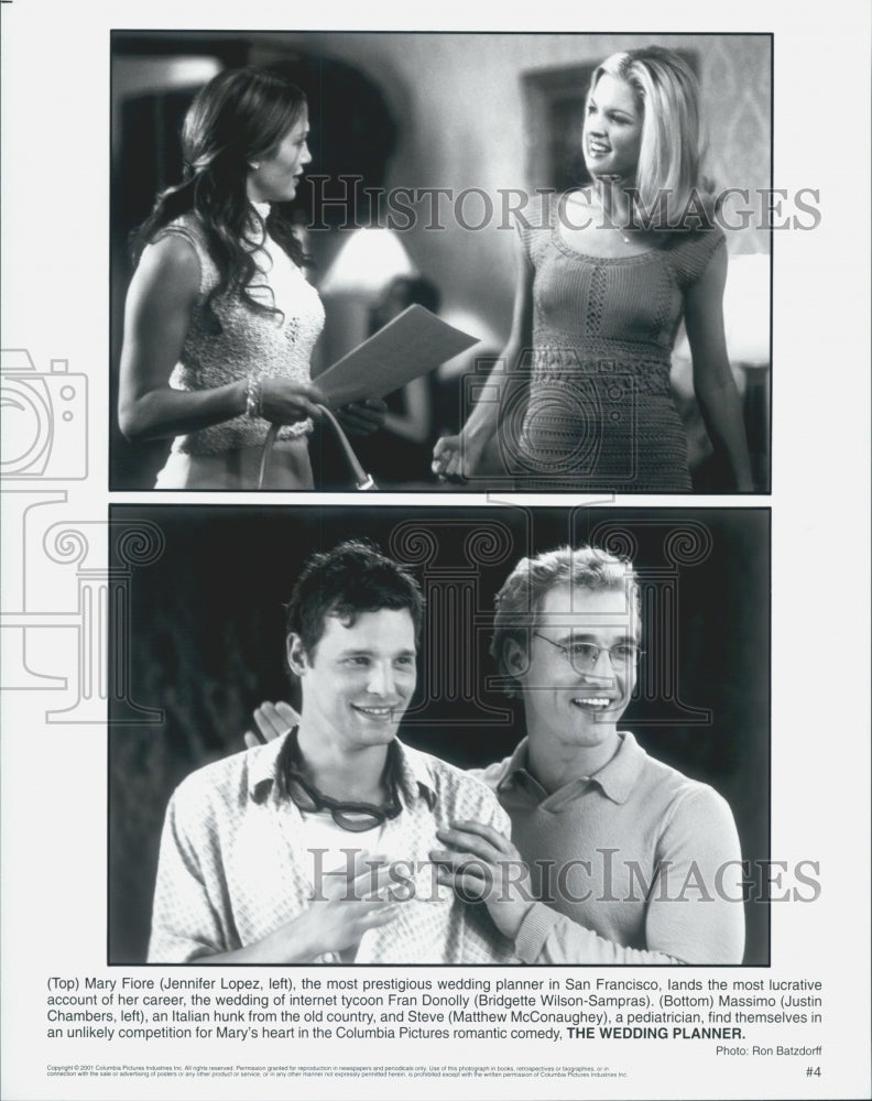 2001 Press Photo Actor Matthew McConaughey, Jennifer Lopez "The Wedding Planner" - Historic Images