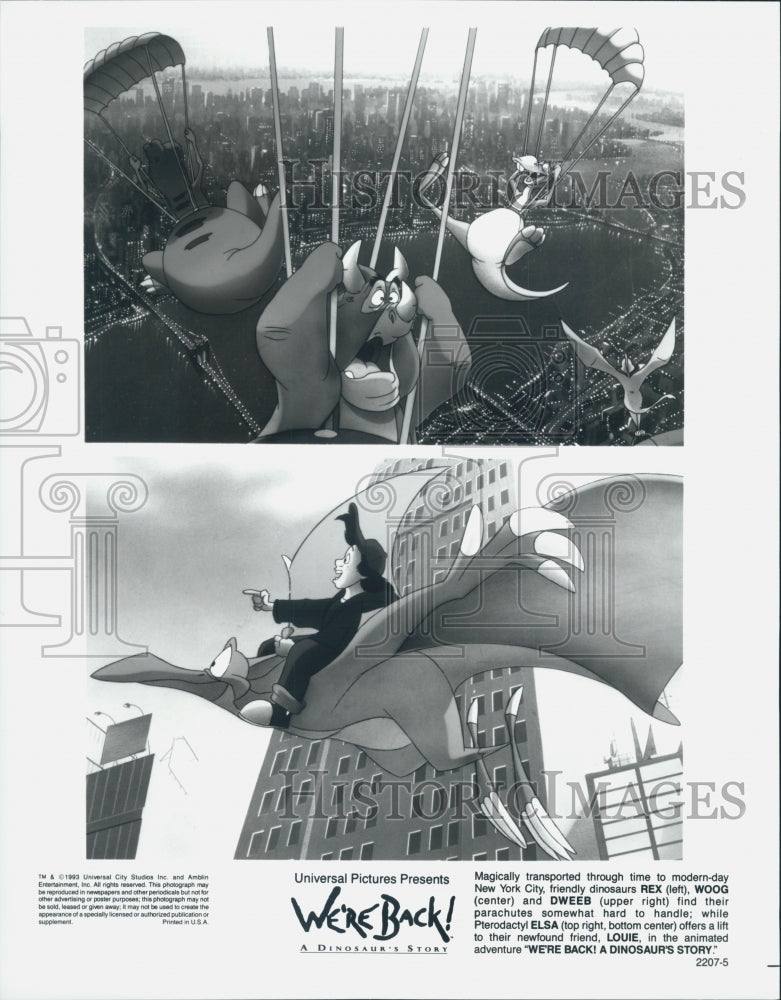 1993 Press Photo Scenes from "We're Back! A Dinosaur's Story" Animated Film - Historic Images