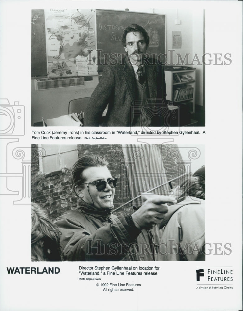 1992 Press Photo Director Stephen Gyllenhaal, Actor Jeremy Irons in "Waterland" - Historic Images