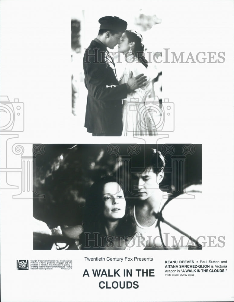 1995 Press Photo Actor Keanu Reeves, Aitana Sanchez-Gijon &quot;A Walk in the Clouds&quot; - Historic Images