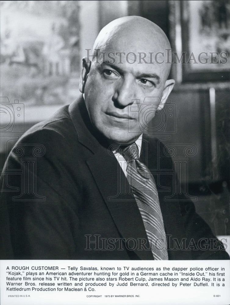 1975 Press Photo Actor Telly Savalas in "Inside Out" Film - Historic Images
