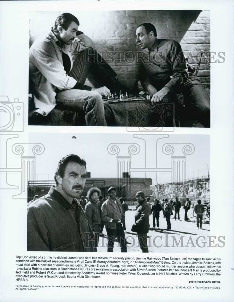 1989 Press Photo Actor Tom Selleck, F. Murray Abraham in &quot;An Innocent Man&quot; Film - Historic Images