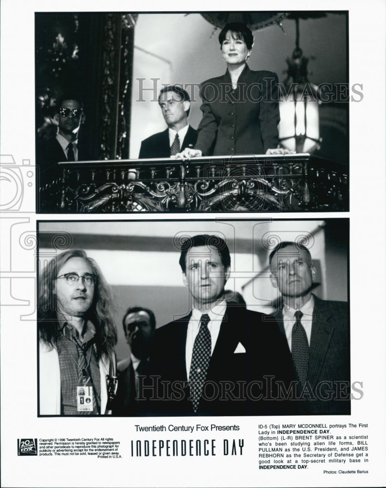 1996 Press Photo Brent Spiner, Bill Pullman in action film, Independence Day - Historic Images