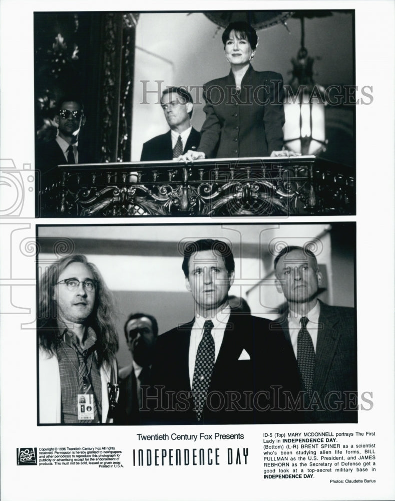 1996 Press Photo "Independence Day" film, with Mary Mcdonnell, and Brent Spiner. - Historic Images