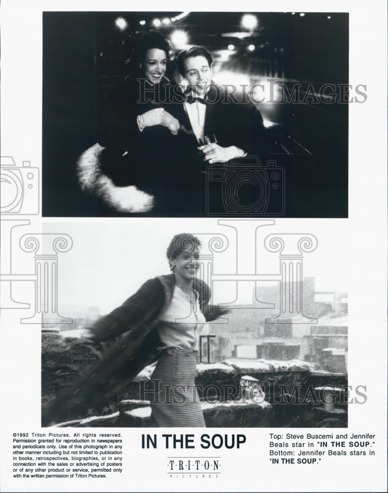 1992 Press Photo Actor Steve Buscemi, Jennifer Beals in "In the Soup" Film - Historic Images